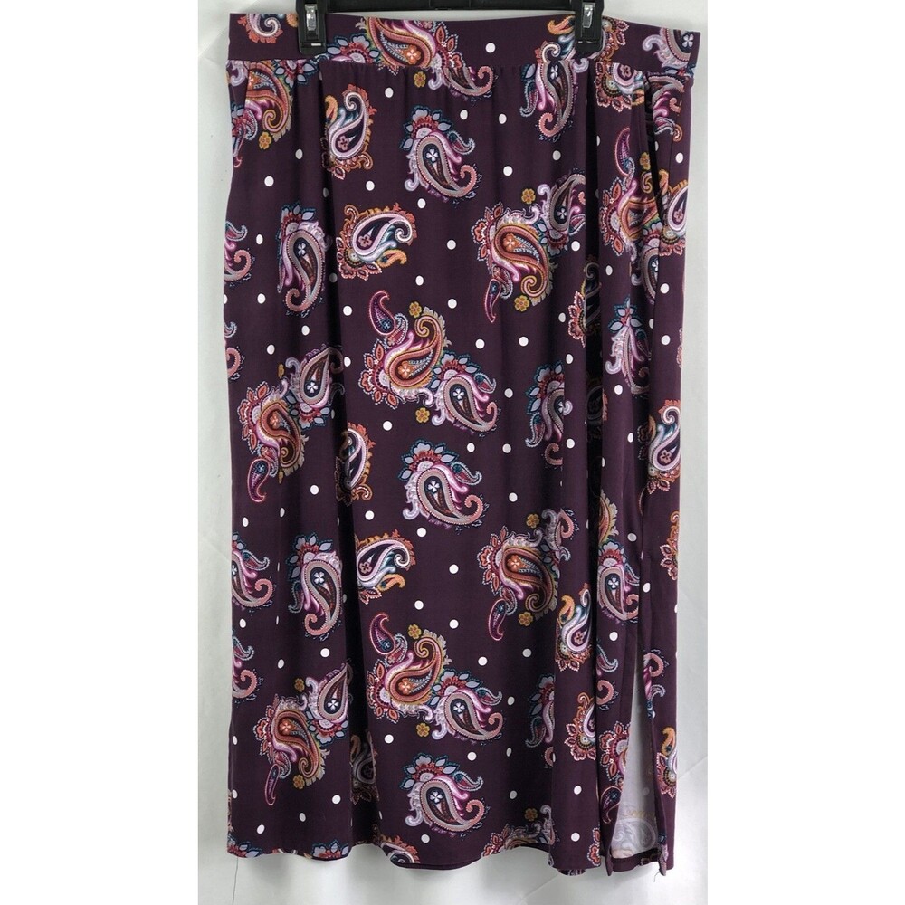 Terra & Sky Straight Midi Skirt 16/18W Purple Paisley Pockets 36"W Career Boho